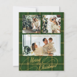 Elegante groene tartan familie foto kerstkaart