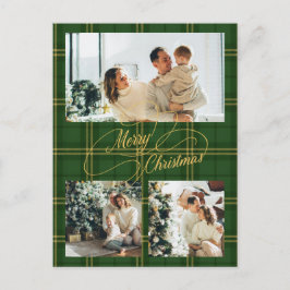 Elegante groene tartan familie foto kerstkaart feestdagenkaart