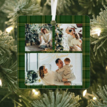 Elegante groene tartan familie foto kerstkaart
