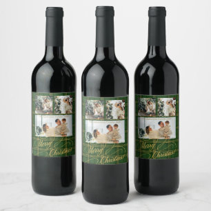 Elegante groene tartan familie foto kerstkaart wijn etiket