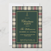 Elegante groene tartan gouden script kerstfeest kaart (Voorkant)