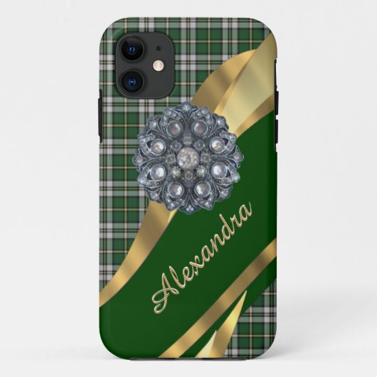 Elegante groene tartan plaid gepersonaliseerd Case-Mate iPhone case (Achterkant)