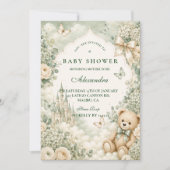 Elegante Groene Teddbeer Baby Shower Kaart (Voorkant)