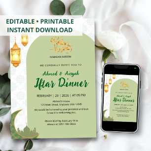 Elegante Groene Terracotta Boog Ramadan Iftar Kaart