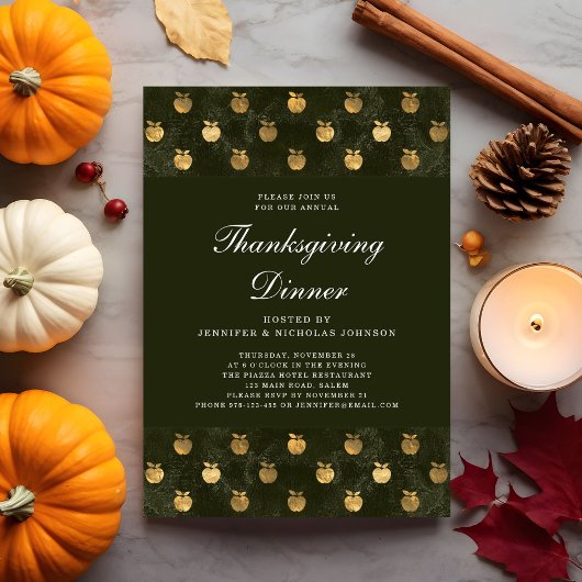 Elegante groene Thanksgiving-dinerfeest Kaart