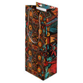 Elegante groene "tijdloze voorouderlijke afdruk" w wijn cadeautas (Voorkant Gekanteld)