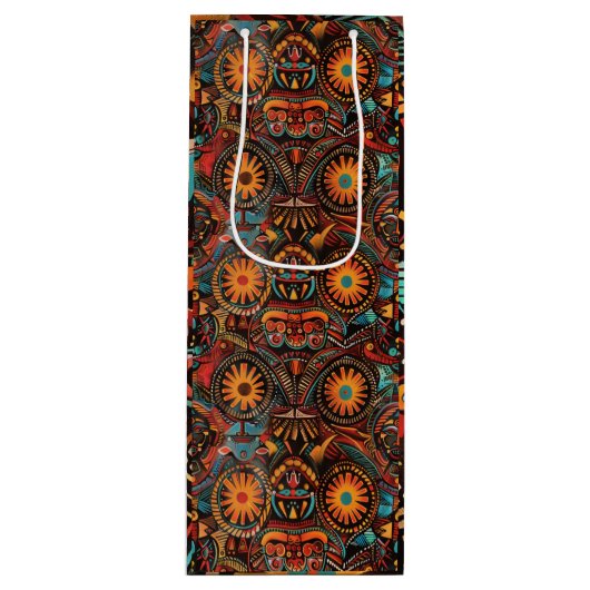 Elegante groene "tijdloze voorouderlijke afdruk" w wijn cadeautas (Voorkant)