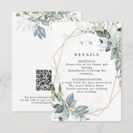 Elegante Groene Tinten Groen & Goud QR Code Trouwe Informatiekaartje