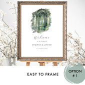 Elegante groene tinten Waterverf bruiloft welkom t Poster