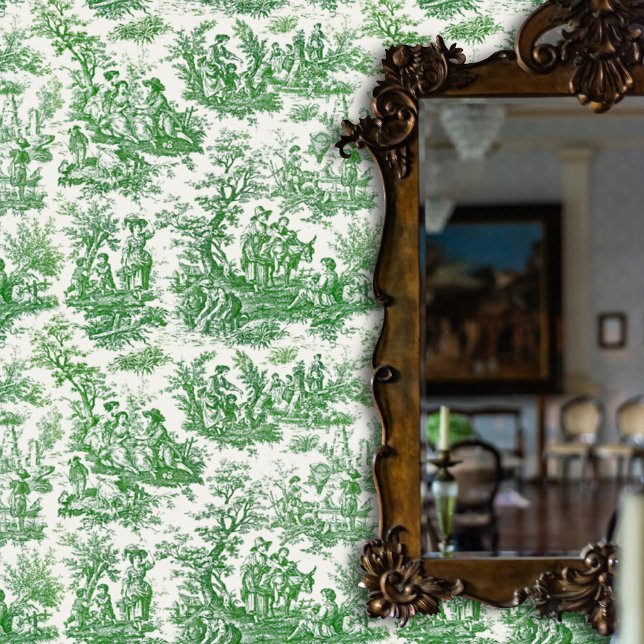 Elegante  groene toile de jouy behang (Creator heeft geüpload)