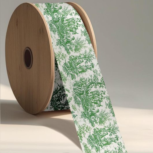 Elegante  groene toile de jouy satijnen lint