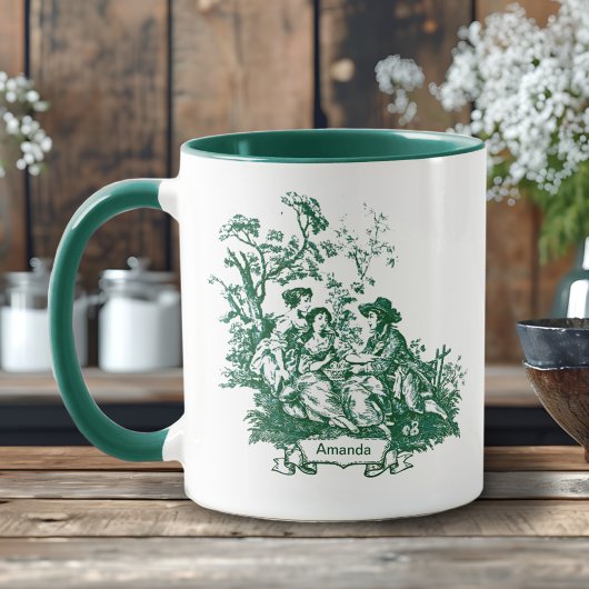 Elegante groene Toile de Jouy vintage monogram Mok