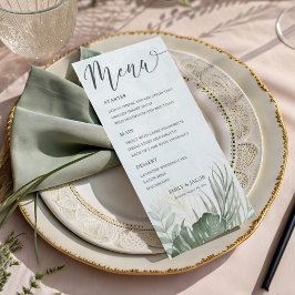 Elegante Groene Tropische Aquarel Bruiloft Menu