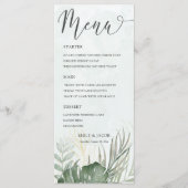 Elegante Groene Tropische Aquarel Bruiloft Menu (Voorkant)
