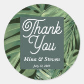 Elegante groene tropische botanische dank u bruilo ronde sticker (Voorkant)