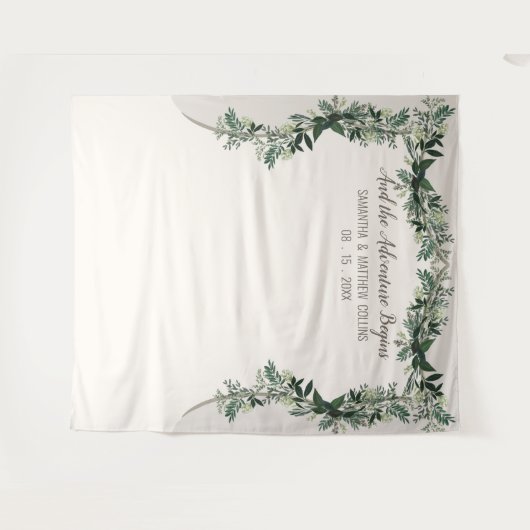 Elegante groene trouw achterwand fotocabine wandkleed (Voorkant (horizontaal))