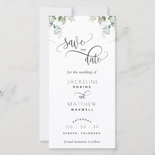 Elegante groene trouw bookmark 'Save the Date' (Voorkant)