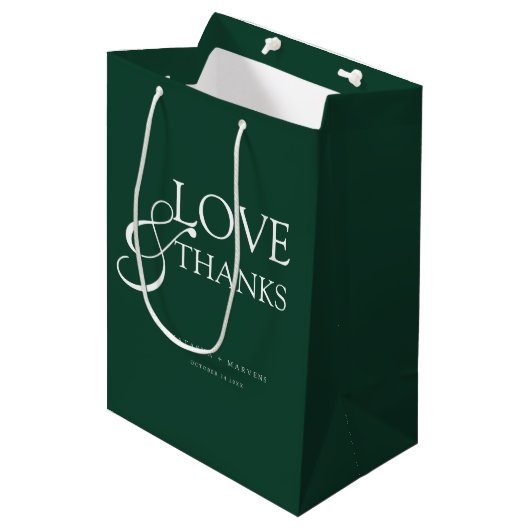 Elegante Groene Trouw Dank Je Medium Cadeauzakje (Voorkant Gekanteld)