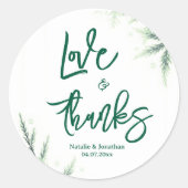 Elegante groene trouw  ronde sticker (Voorkant)