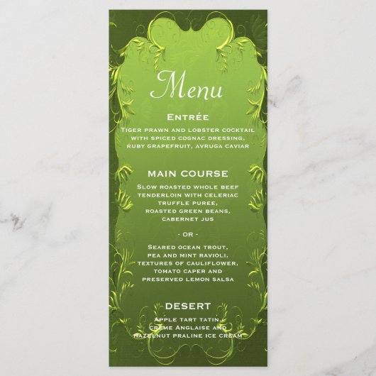 Elegante groene trouwreceptie menu (Voorkant)