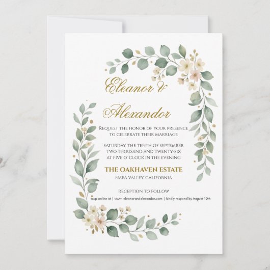 Elegante groene trouwuitnodiging template kaart (Voorkant)