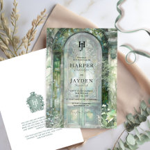 Elegante Groene Tuin Aquarel Trouw Monogram
