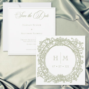 Elegante Groene Tuin Bruiloft in Vintage Stijl Save The Date