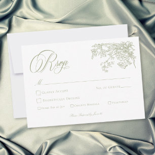 Elegante Groene Tuinbruiloft in Vintage Stijl RSVP Kaartje