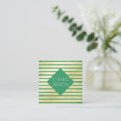 Elegante groene turquoise goudverf gestreepte lijs vierkante visitekaartje (Staand voorkant)