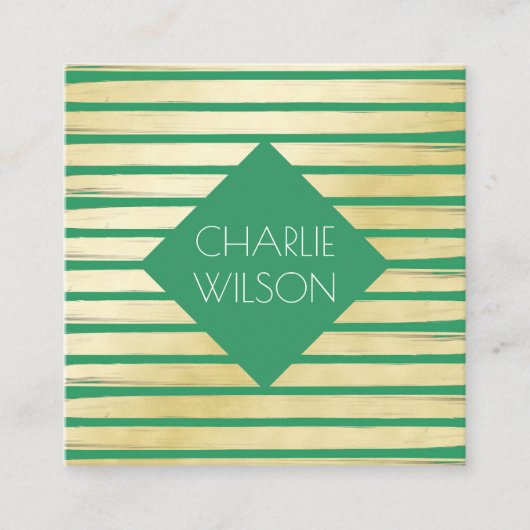 Elegante groene turquoise goudverf gestreepte lijs vierkante visitekaartje (Voorkant)