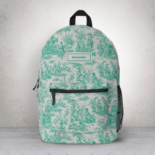 Elegante  groene turquoise toile de jouy bedrukte rugzak