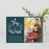 Elegante groene typografie Foto Vreugde aan de wer Feestdagenkaart (Staand voorkant)