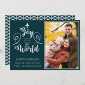 Elegante groene typografie Foto Vreugde aan de wer Feestdagenkaart (Voorkant / Achterkant)