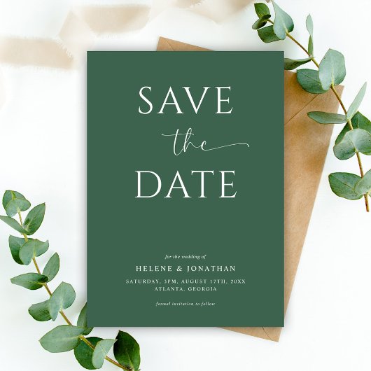 Elegante groene typografie Moderne minimalistische Save The Date