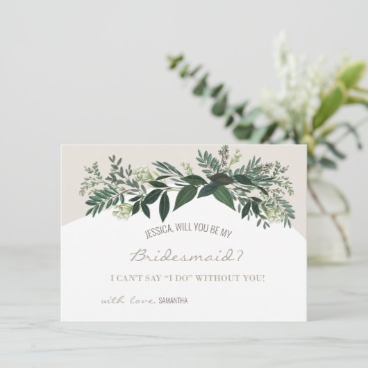 Elegante groene varen wordt je mijn bruidsmeisje kaart (Staand voorkant)