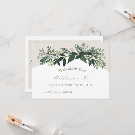 Elegante groene varen wordt je mijn bruidsmeisje kaart (Voorkant / Achterkant in situ)