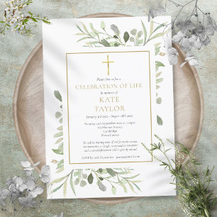 Elegante Groene Viering Van Het Leven Funeral Kaart