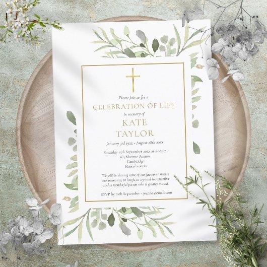 Elegante Groene Viering van het Leven Funeral Kaart