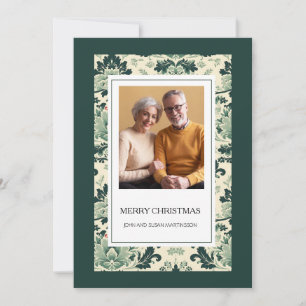 Elegante groene vintage bloem foto vrolijk kerstfe feestdagenkaart