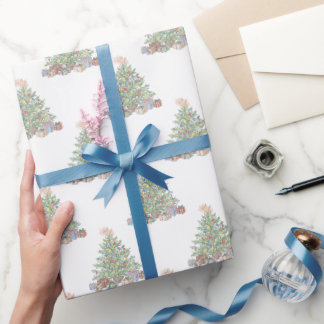 Elegante Groene Vintage Boom Vrolijk Kerstfeest Cadeaupapier