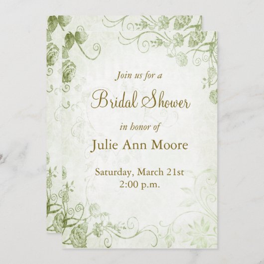 Elegante groene Vintage bruidsdouche uitnodiging (Voorkant / Achterkant)