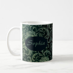 Elegante groene vintage damast bloempatroon koffiemok