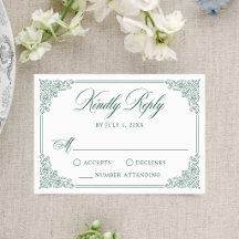 Elegante groene vintage sierlijst trouwkaart