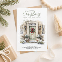 Elegante groene voordeur Nieuw huis kerstkaart