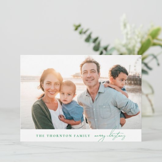 Elegante Groene VROLIJKE KERSTMIS Fotocollage Feestdagenkaart (Staand voorkant)