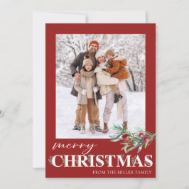 Elegante groene vrolijke kerstvakantie fotokaart feestdagenkaart