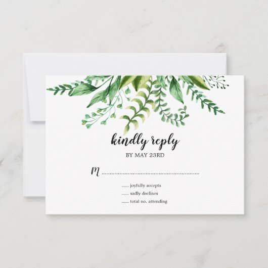 Elegante groene watercolor botanische trouw-RSVP Kaart (Voorkant)