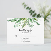 Elegante groene watercolor botanische trouw-RSVP Kaart (Staand voorkant)