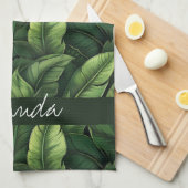 Elegante groene Waterverf bananenblad met naam Theedoek (Quarter Fold)