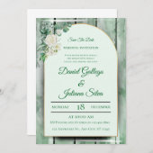 Elegante groene Waterverf bloemenbruiloft uitnodig Kaart (Voorkant / Achterkant)